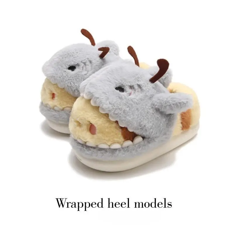Ladies Casual Cute 3D Shark Bee Plush Slippers Child Fun Cartoon Home Winter Slippers Couple Parent-child Outdoor Cotton Shoes