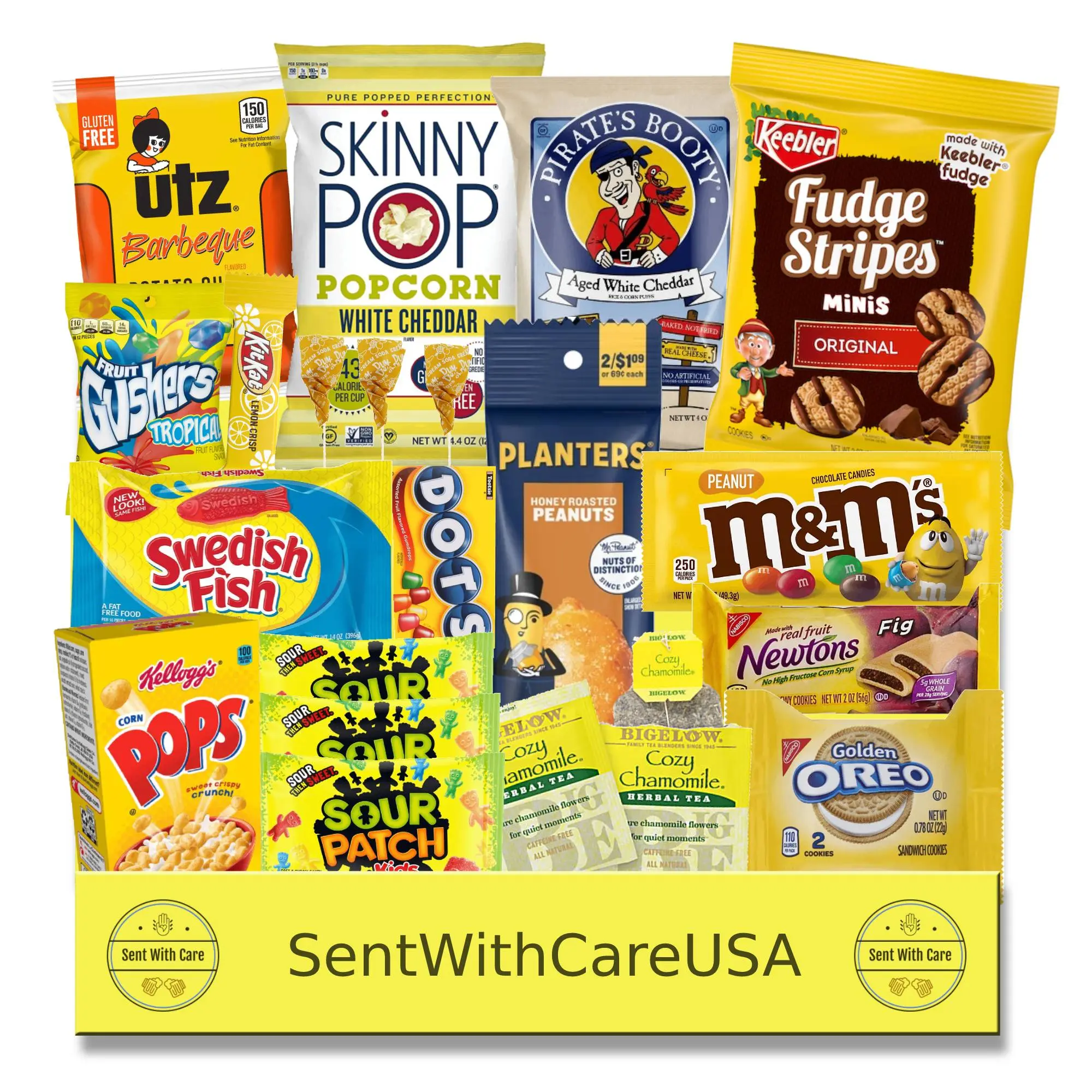 Yellow Snack Box Care Package – Yellow Gift Basket with Name Brand Candy & Snacks | Party Favor, College & Birthday Gift Idea