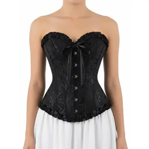 Women Overbust Corset Top Victorian Steampunk Bustier Jacquard Boned Bodice Renaissance Faire Outfit Waist Cincher Y2K Vintage Aesthetic Elegant Goth Clubwear Spring Bachelorette Bridal Party Costume Adjustable Lace Up Fit Snatched