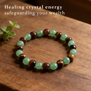Wealth Attraction Beaded Bracelet – Green Aventurine & Tiger Eye Stone, Blue Friendship Crystal Bracelet, Colorblock Beaded Jewelry for Protection & Encouragement, Stylish Artificial Fashion Daily Wear Bracelet