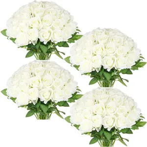 48 Realistic Silk Artificial Roses with Stems, Multi-Color Options, Home Decor Flowers for Bouquets, Wedding Floral Arrangements, Table Centerpieces