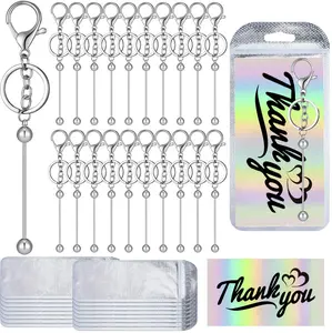 60 Pcs Beadable Keychain Bars Bulk Making Kit 20 Beaded Keychain 20 Bag 20 Thank You Cards for DIY Keyrings Charms