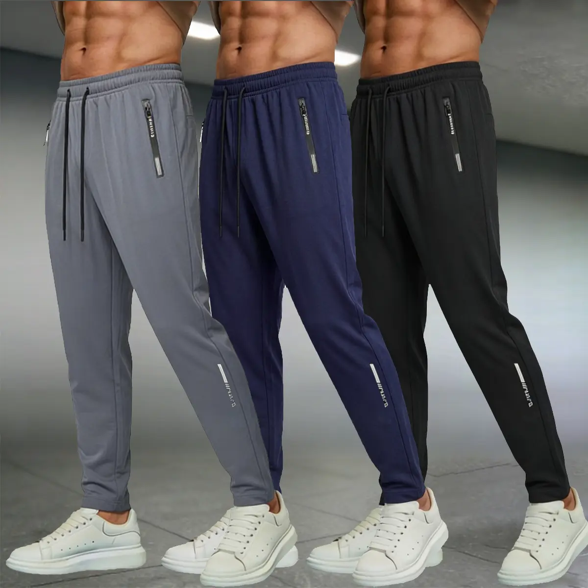 Men's Summer Ice Silk Poly Athletic Pants - 2-Piece/3-Piece Packs, Mid-Waist Loose Straight Comfy Breathable Moisture-Resistant Quick-Dry Dual-Sport Athleisure Pants with Zip Pockets, Multi-Size for Gym, Running, Athletic Men's Pants, Comfy Men's Pants
