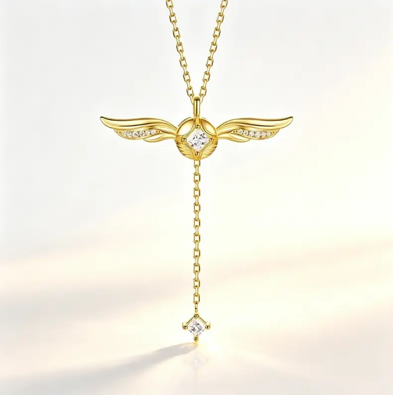 Sleek Golden Snitch Wing Pull-out Y Necklace for Women, Adjustable DaintyGold Plated , Staple Magical Fan Jewelry to Match Figaro & Paperclip Layering Chains crystal diamond