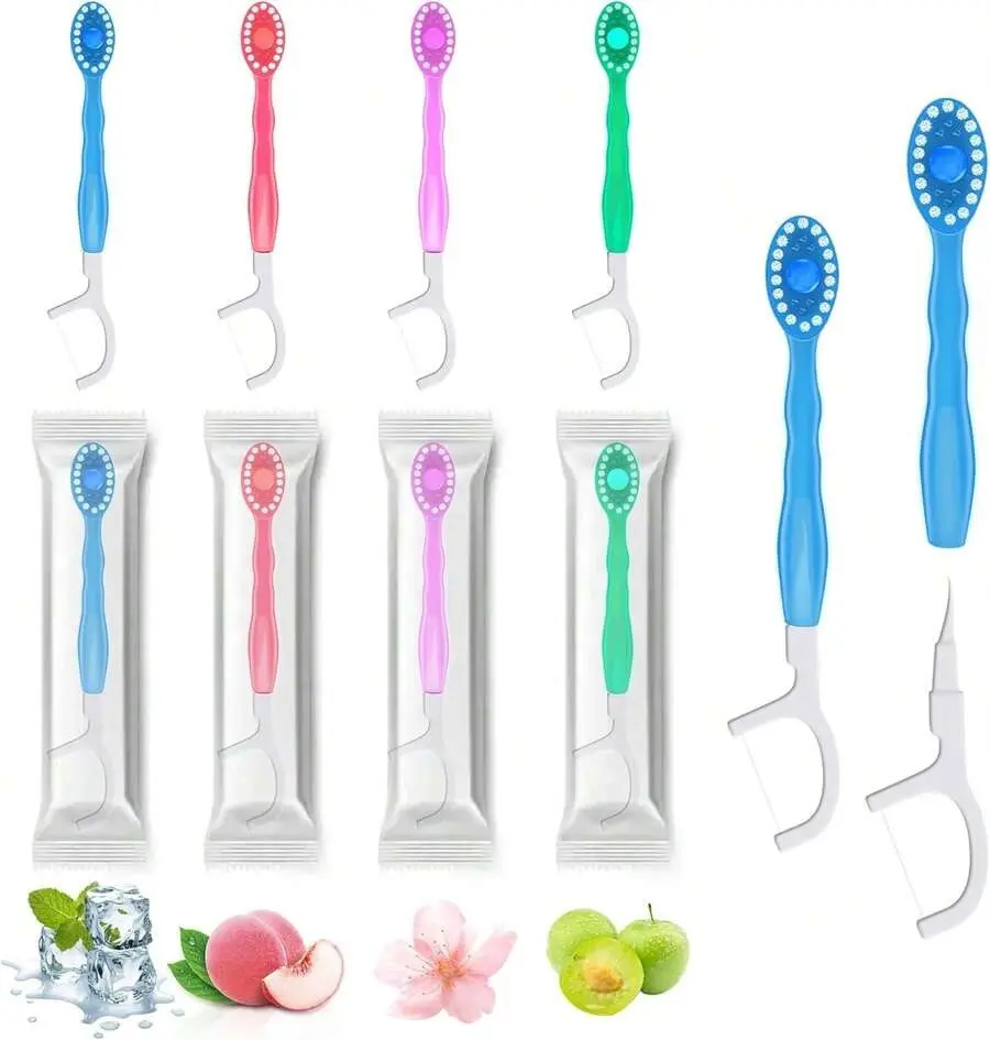 26 PCS 5-In-1 Mini Travel Toothbrush Set - Disposable Toothbrushes With Toothpaste & Pick (4 Flavors, Individually Wrapped)
