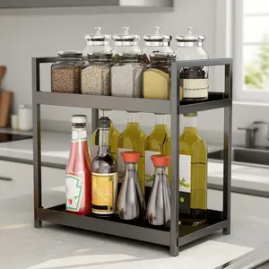 2/1pc, Kitchen storage rack,Seasoning rack,Snack stand,Beverage organizer,No punch-out kitchen countertop storage rack,Metal storage bracket,Multifunctional space-saving tableware stand,Suitable for kitchen, bathroom, dining room, living room