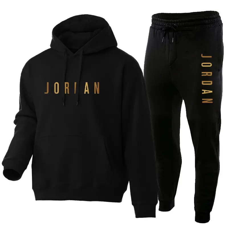 Fashion men's casual sweatshirt hoodie suit autumn and winter plus velvet trendy brand printed jacket hooded sweatshirt