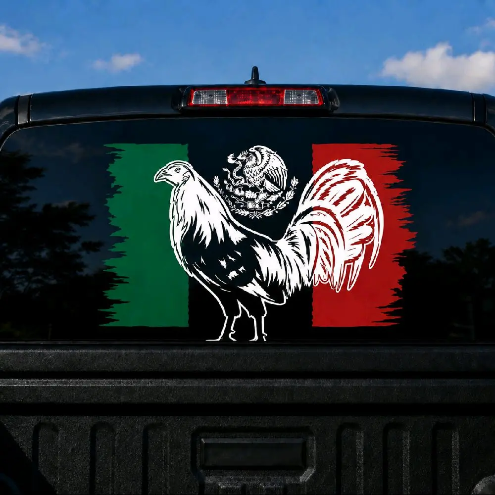 Mexican Flag Color Gallo Gamefowl Vinyl Decal Sticker - Glueless Adhesive, Light Tack, UV Inhibitors, Self Adhesive Label for Cars, Trucks