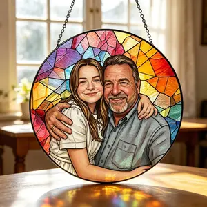Personalized Family Portrait Stained Glass Suncatcher, Custom Father’s Day Gift from Photo, Family Memory Art, Unique Picture Gift