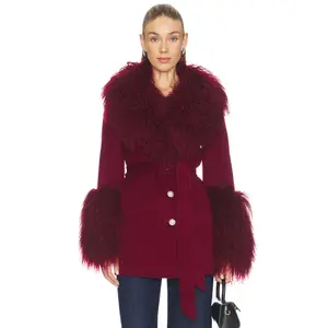 Susanna Chow x REVOLVE Mimi Cashmere Shearling Coat in Burgundy