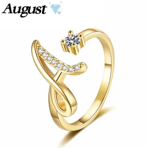 Women's 26 Initial Letters Open-Fit Ring, Adjustable Band with Sparkling Cubic Zirconia Gems, Personalized Jewelry Gift for Friends