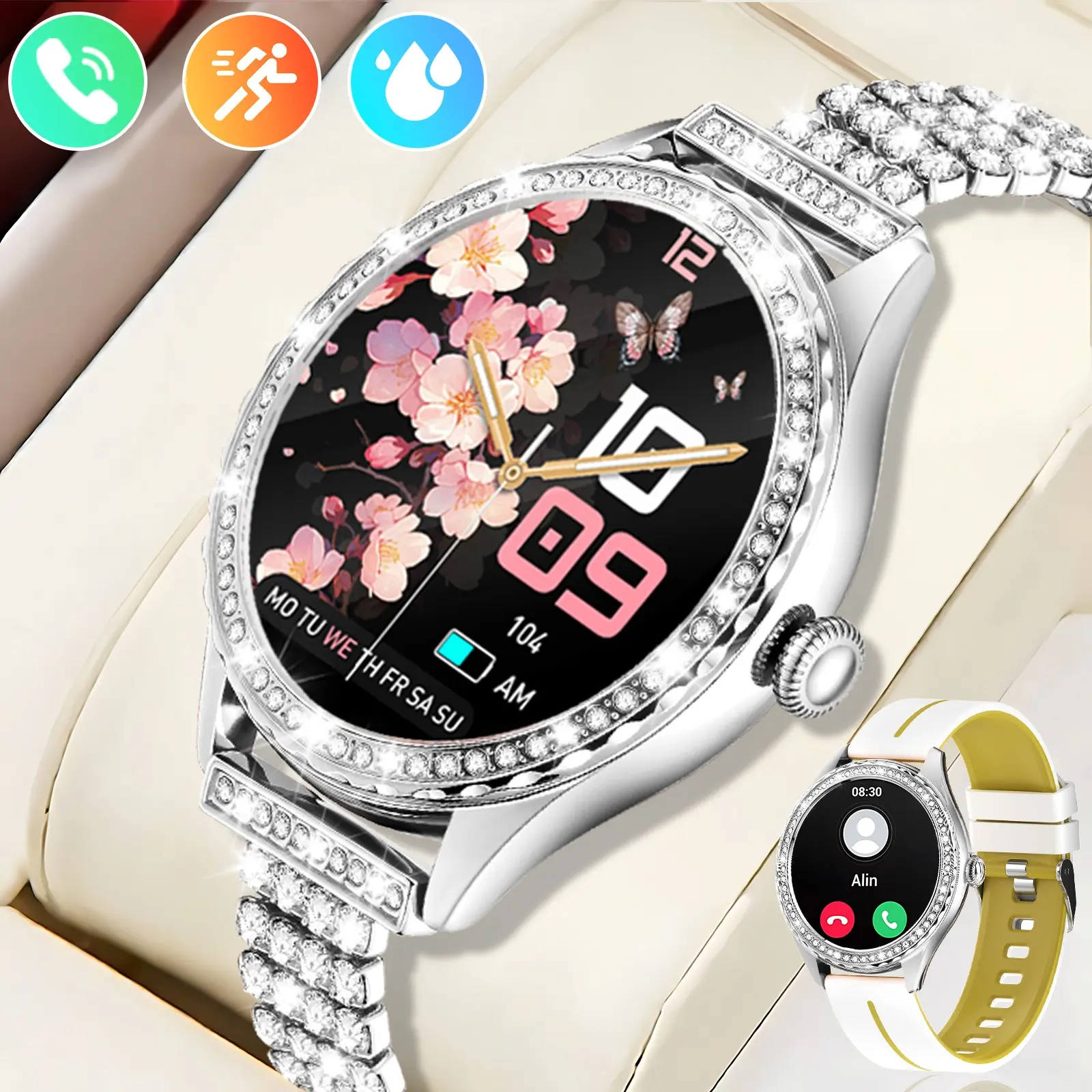 Smartwatch with wireless call and message notifications, music player, weather display, alarm clock, multiple sports modes, step counting, compatible with Android and iPhone phones, Sports tracking smartwatch, Step Tracker Watch