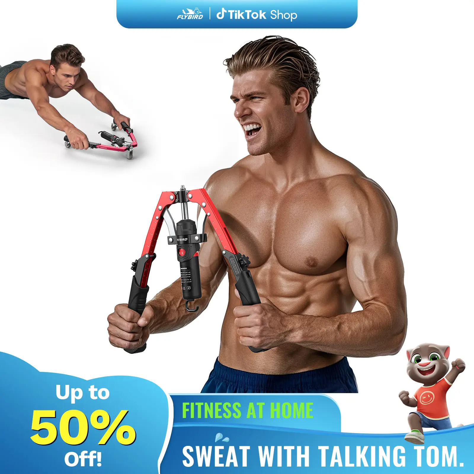 FLYBIRD Chest & Arm Twister - Hydraulic Power Chest Press Machine for Upper Body Strength Training, 2-in-1 Twister arm Trainer with ab Roller Wheel(Ba