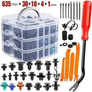 Nilight 680-Piece Car Bumper Retainer Clips Kit, Automotive Accessories with 635 Clips, 10 Cable Ties, 4 Panel Removal Tools for GM, Toyota, Honda Vehicle Interior Fasteners