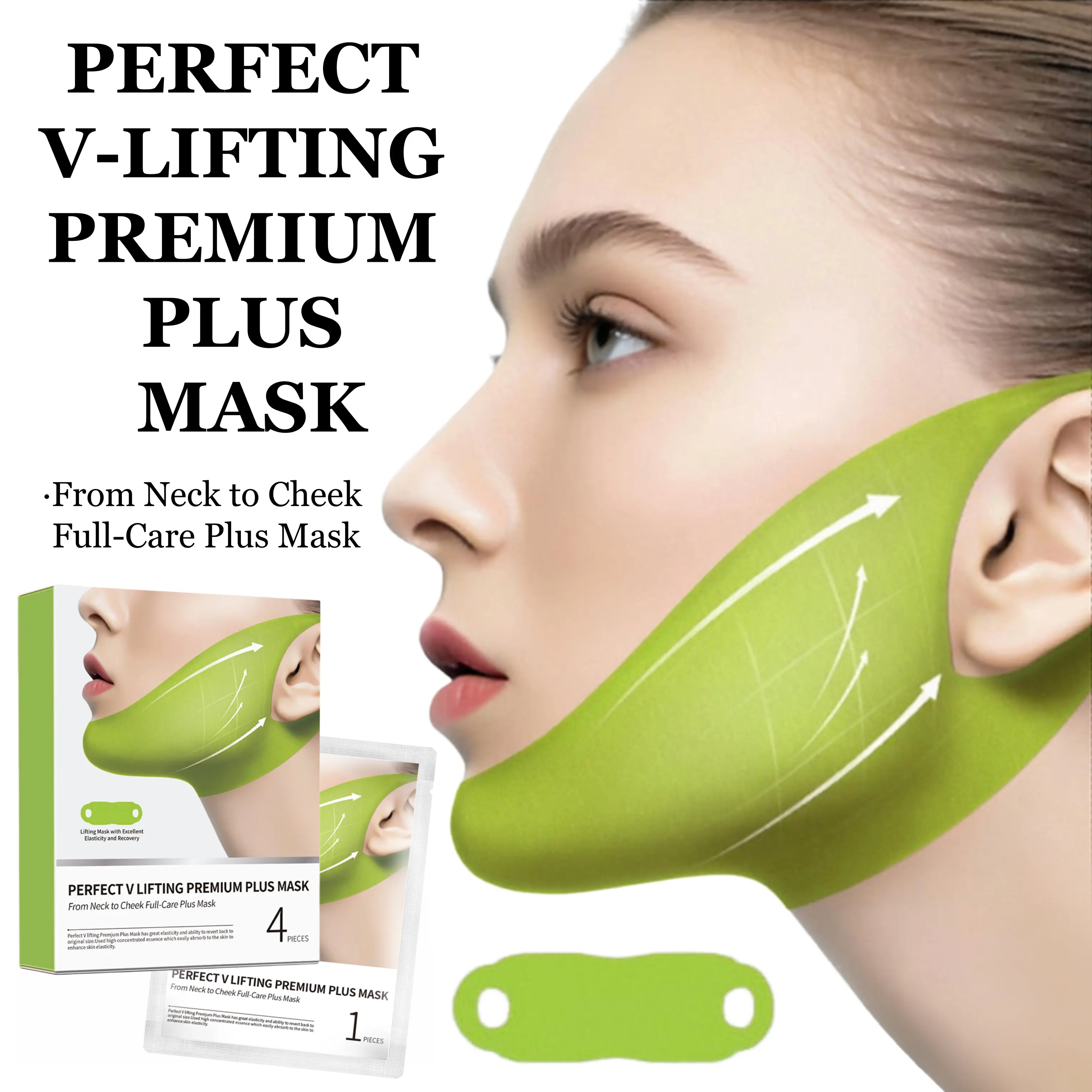 V-Shape Lifting Mask Set, 4 Pcs Chin Lift Masks per Box, Double Chin Strap with Peptides and Collagen, Hydrating Brightening Tightening Mask Kit