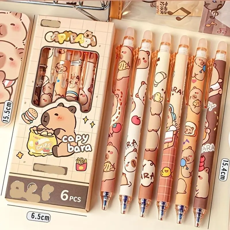6-piece erasable gel pen set, ink retractable design, smooth writing, quick-drying office supplies, elegant stationery
