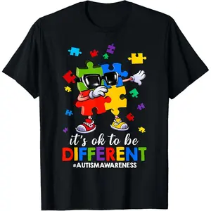Funny Graphic Tee,It's OK To Be Different Dabbing Puzzle Autism Awareness Kids T-Shirt