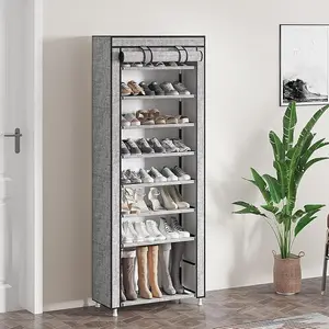 Non-Woven Shoe Rack Multi-Tier Steel Pipe Assembled Shoe Cabinet 12mm Calibre Steel Pipe with Dust Cover Multi-Purpose Organiser Display Shelf for Utility Room Storage Entryway Solution
