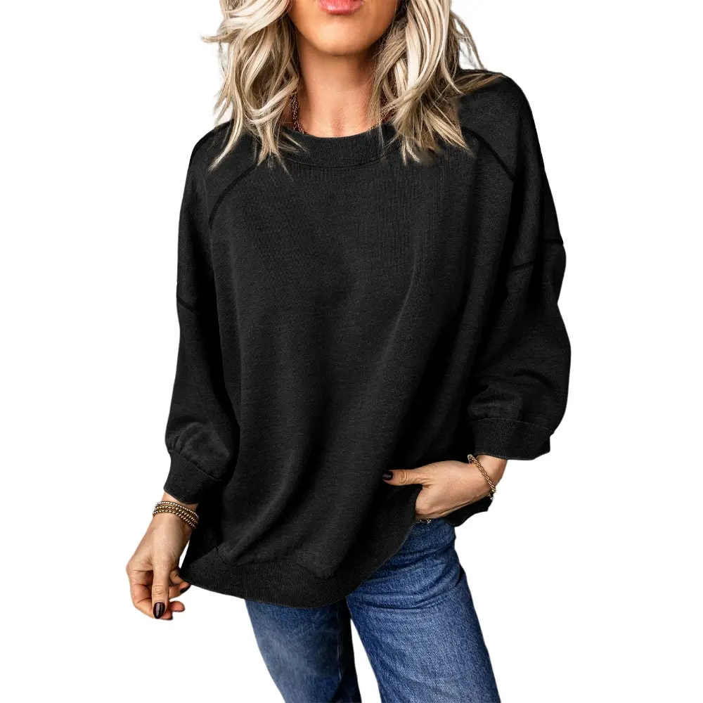 Dokotoo Oversized Pullover Sweatshirt Women Acid Wash Pullover Vintage Cotton Crew Neck Long Sleeve Sweatshirt Leg Pants