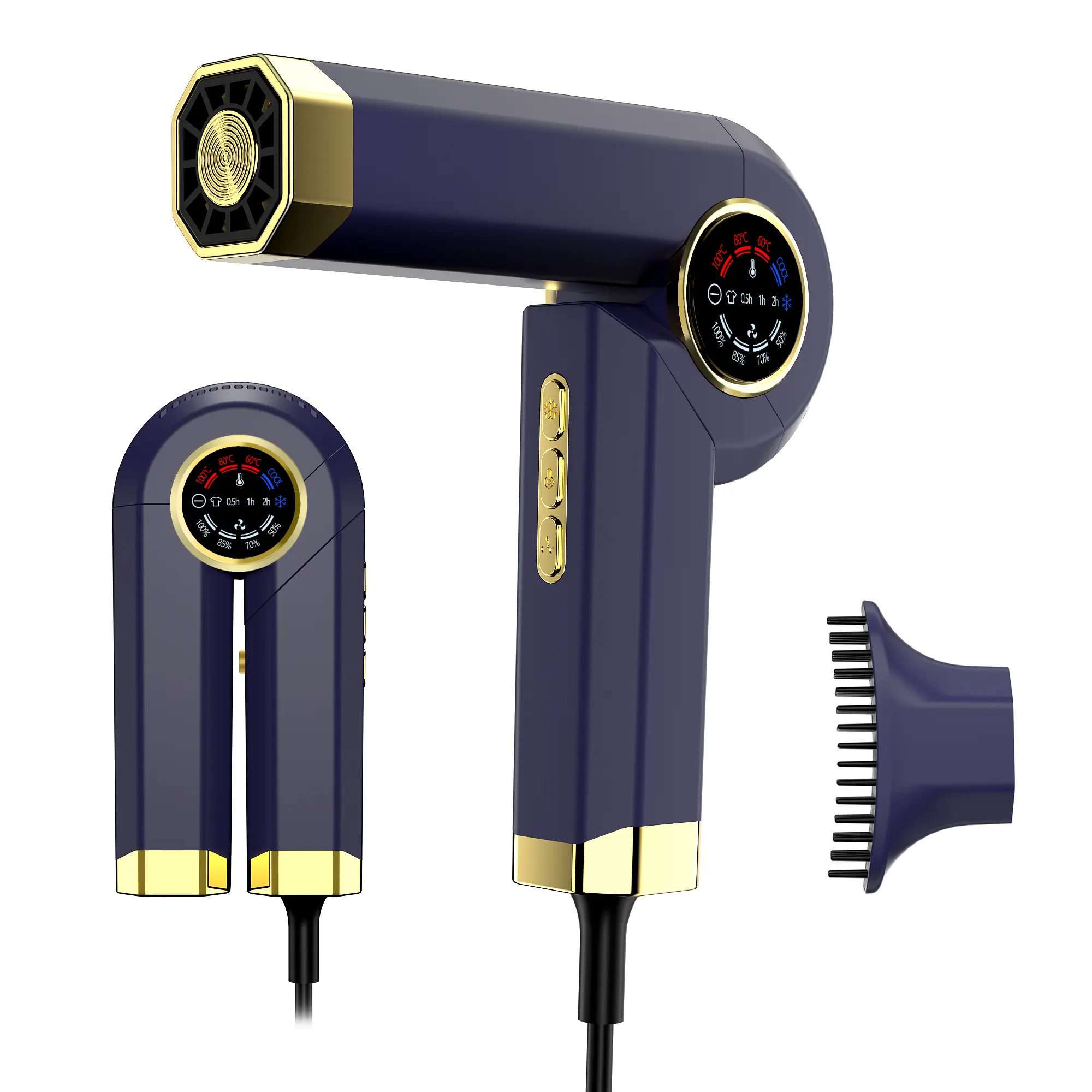 Foldable High-Speed Ionic Hair Dryer - 110000 RPM Brushless Motor, Smart LED Display, Magnetic Nozzle, Fast Drying for Travel, Home Use