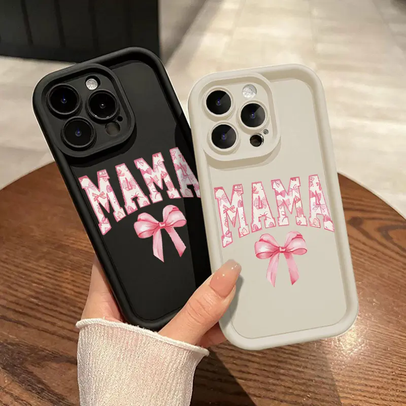 MAMA Letter Bowknot Pattern TPU Phone Case for iPhone 17 16 15 14 Pro Max 13 12 11 XR XS  Air Plus Shockproof Full Camera Protection Durable slim Silicone Cover Cellphone Protective