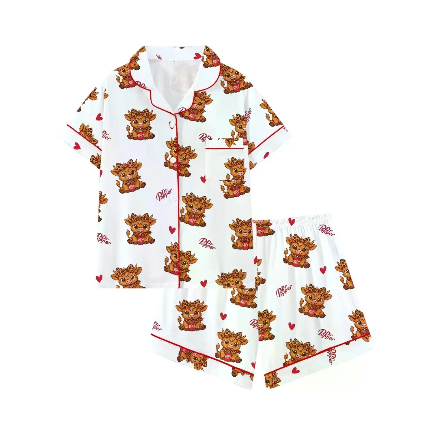 Adorable Leopard and Cow Print Short Sleeve Sleepwear Set for Teen Girls - Loose Fit Cartoon Pajamas, Ultra-Soft and Comfortable All-Season Outfit, Ideal Gift
