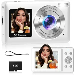 Compact Camera,56MP Dual-Screen Digital Camera for Teens with Auto Focus,Smile Capture,Anti-Shake,16X Zoom,32GB SD Card Camera Digital  for Boys Girls Teens