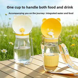 2-in-1 Portable Pet Water Bottle with Lanyard, Outdoor Dog Water & Food Dispenser for Walking, Travel