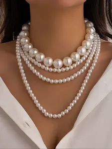 Pearl Necklace Set Short Round Neck Chain Long Multi-Layer Elegant Necklace Vintage Style Daily Commute Luxurious Party Versatile Accessory Faux Pearl Jewelry