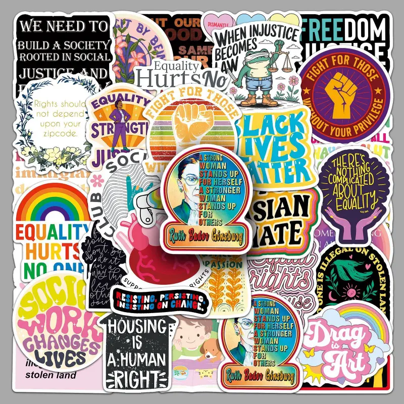50PCS Waterproof Vinyl Social Justice Decal Bundle - Feminist Themes, Black Lives Matter, Equality Slogans for Laptops, Water Bottles, Vinyl Decal Phone Stickers, Sticker Deco (50pcs social justice-1708), Adhesive Decals