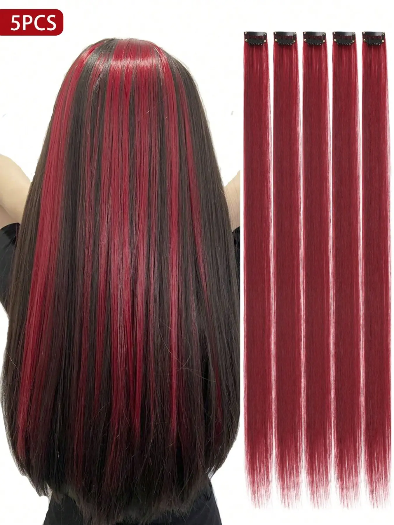 Women's Long Straight Clip-In Synthetic Fiber Hair Extension Set, Perfect for Daily Party Cosplay Special Occasions, 20 Inch Colorful Clips, Hair Clip Extensions