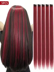 Women's Long Straight Clip-In Synthetic Fiber Hair Extension Set, Perfect for Daily Party Cosplay Special Occasions, 20 Inch Colorful Clips, Hair Clip Extensions