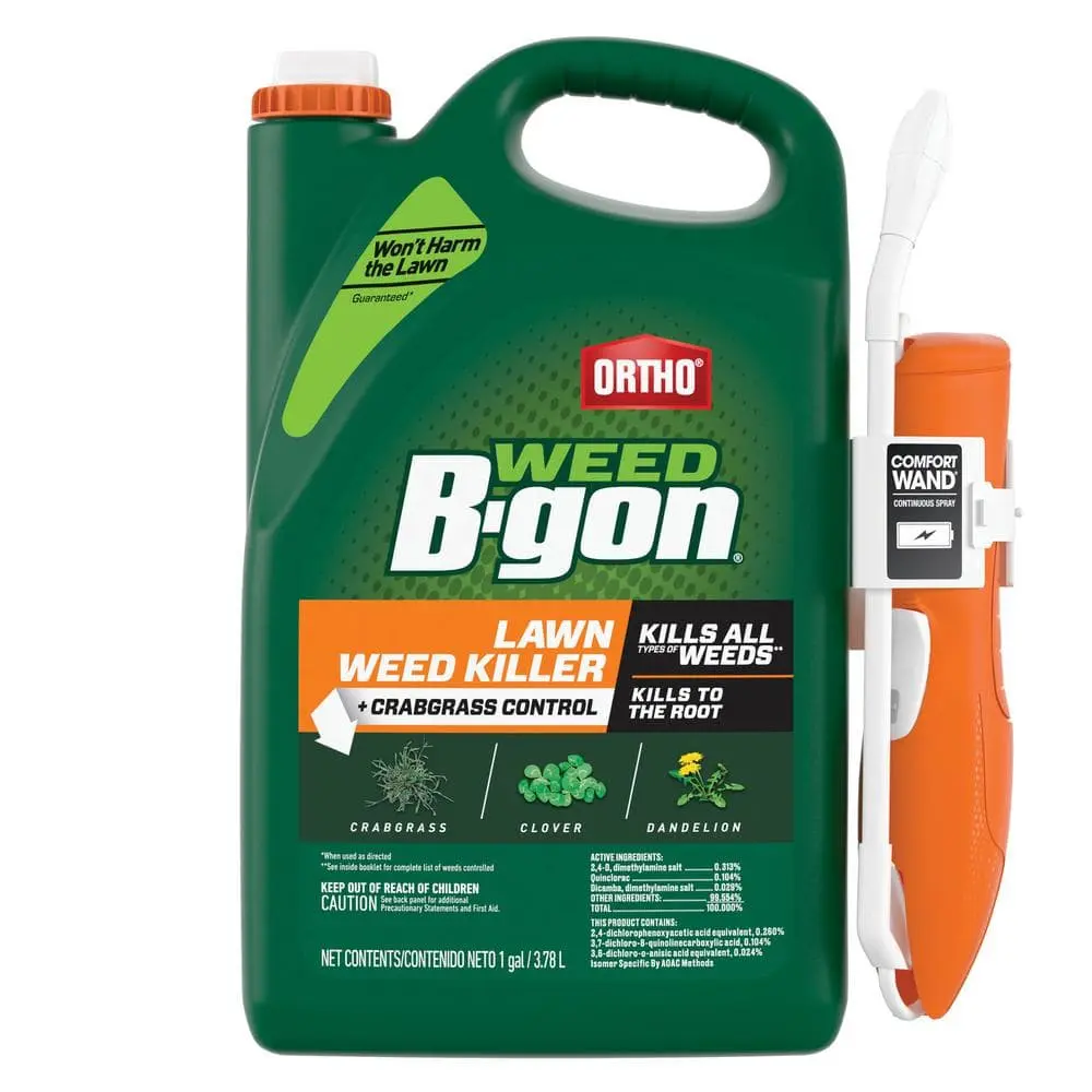 Weed B-Gon 1 Gal. Lawn Weed Killer Plus Crabgrass Control with Comfort Wand, Kills Dandelion, Clover, Crabgrass and More