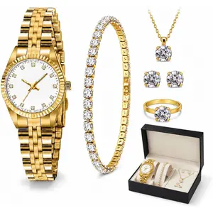 Womens Watch Set, 18K  Plated Bangle Bracelets Ring for Women, Dainty Ladies Wrist  Analog Watch with Luminous, Valentine Anniversary Birthday Gifts for Women
