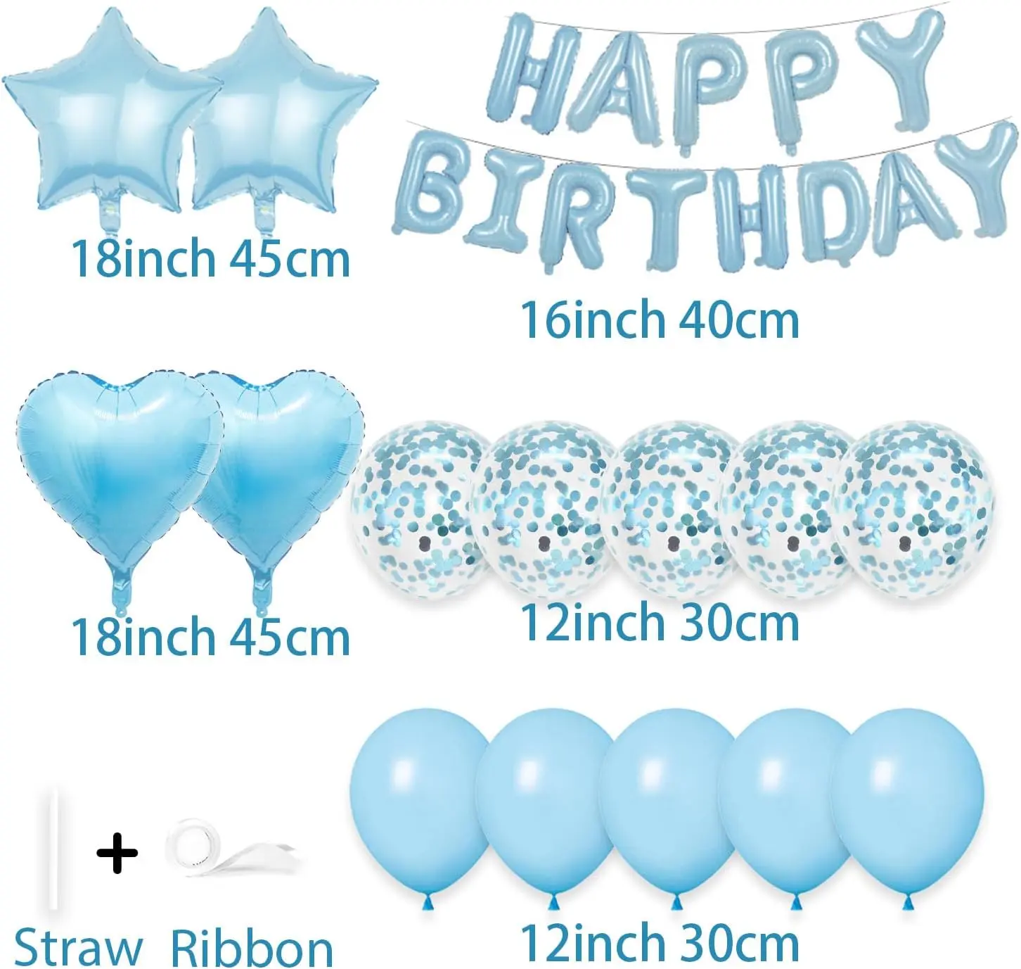 27Pack Happy Birthday Balloon, Light Blue Happy Birthday Decorations, Inflatable Mylar Foil Reusable Letter Birthday Banner for Girls Boys Women Men Birthday Decorations - Home Improvement.