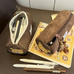 Kawaii Japanese Embroidered Rilakkuma Cylindrical Pencil Case Cute Large Capacity Stationery Box Student Stationery Storage Bag