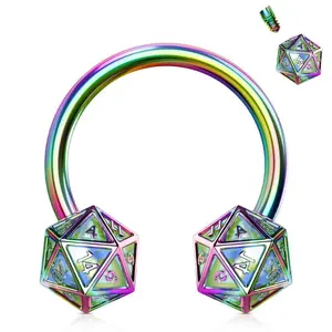 Oufer 16G Stainless Steel Internally Threaded Dice Horseshoe Septum Ring - Arabic Numerals Design Fashion Body Jewelry for Wishes & Desires Protection