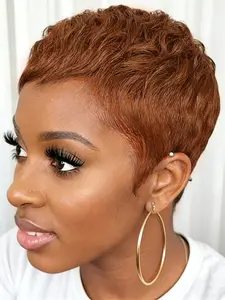 short straight human hair wig black blonde burgundy brown color machine made pixie wig daily party use human hair wig for women stylish gift wig layered pixie cut human hair wig Stylist Friendly Wig