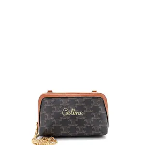 Pre-owned Celine Canvas Coated Shoulder Bags Zip Around Chain Clutch Embroidered Triomphe Coated Canvas by Rebag