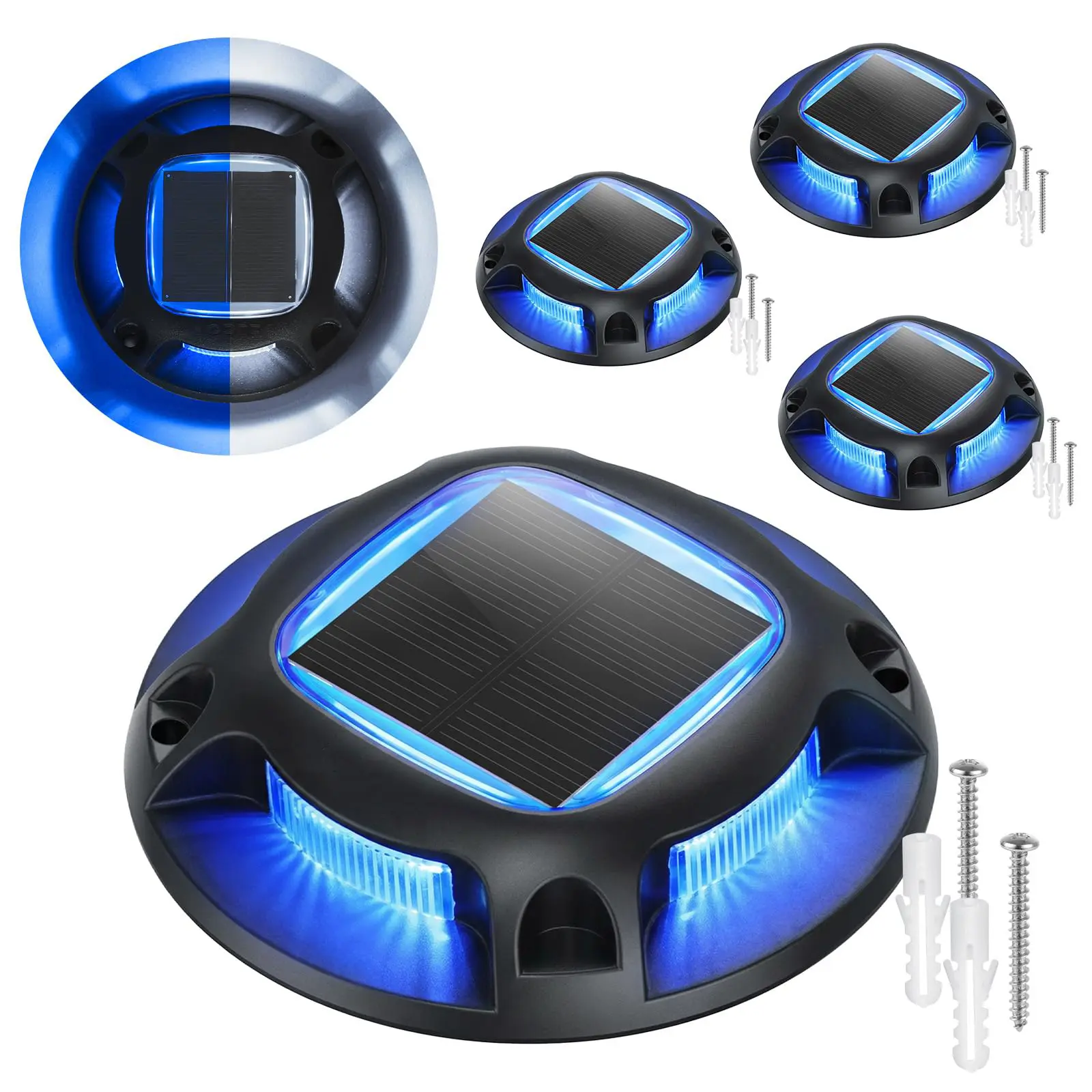 APZZLOXH Solar Outdoor Path Lights, 4/6/8/12-Pack Waterproof Water Resistant LED Marker Lights with 2 Color Modes (Blue, Cool White) - Black, for Driveway, Garden, Solar Outdoor Lights