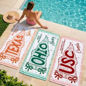 Custom University Beach Towel Custom With Name, School Banner Striped Towel, Class of 2026 Senior Team Gift, Coquette College Pennant Towel