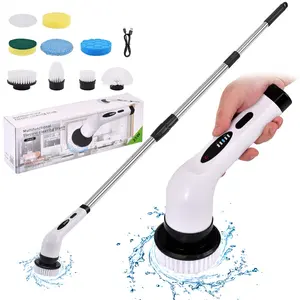 Cordless Electric Spin Scrubber 9-in-1 Kit - Extendable Long Handle, Multi-Surface Cleaning Brushes, Splash-Proof Handheld Tool for Bathroom, Kitchen, Ideal Home Gift (Electric Upright Mop)