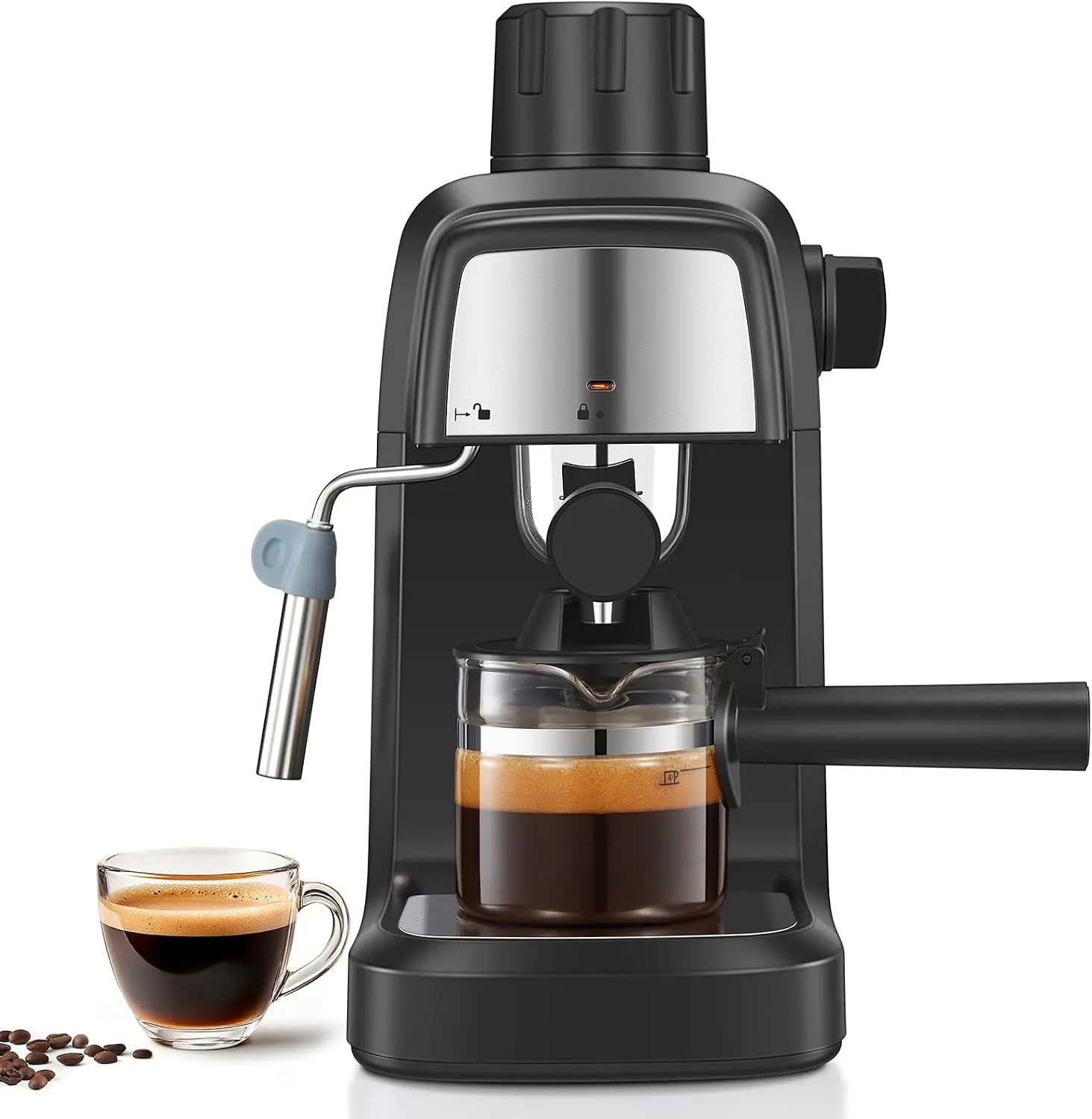 Reemix Espresso Machine 3.5 Bar, 800W Compact Size Coffee Maker | with Steam Wand, 4 Cups Cappuccino & Latte Machine for Home and Office