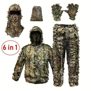 Breathable camouflage hunting suit for men (height 100–190 cm / 3.3–6.2 ft) — lightweight hooded wild leafy design airsoft ghillie suit, Halloween costume