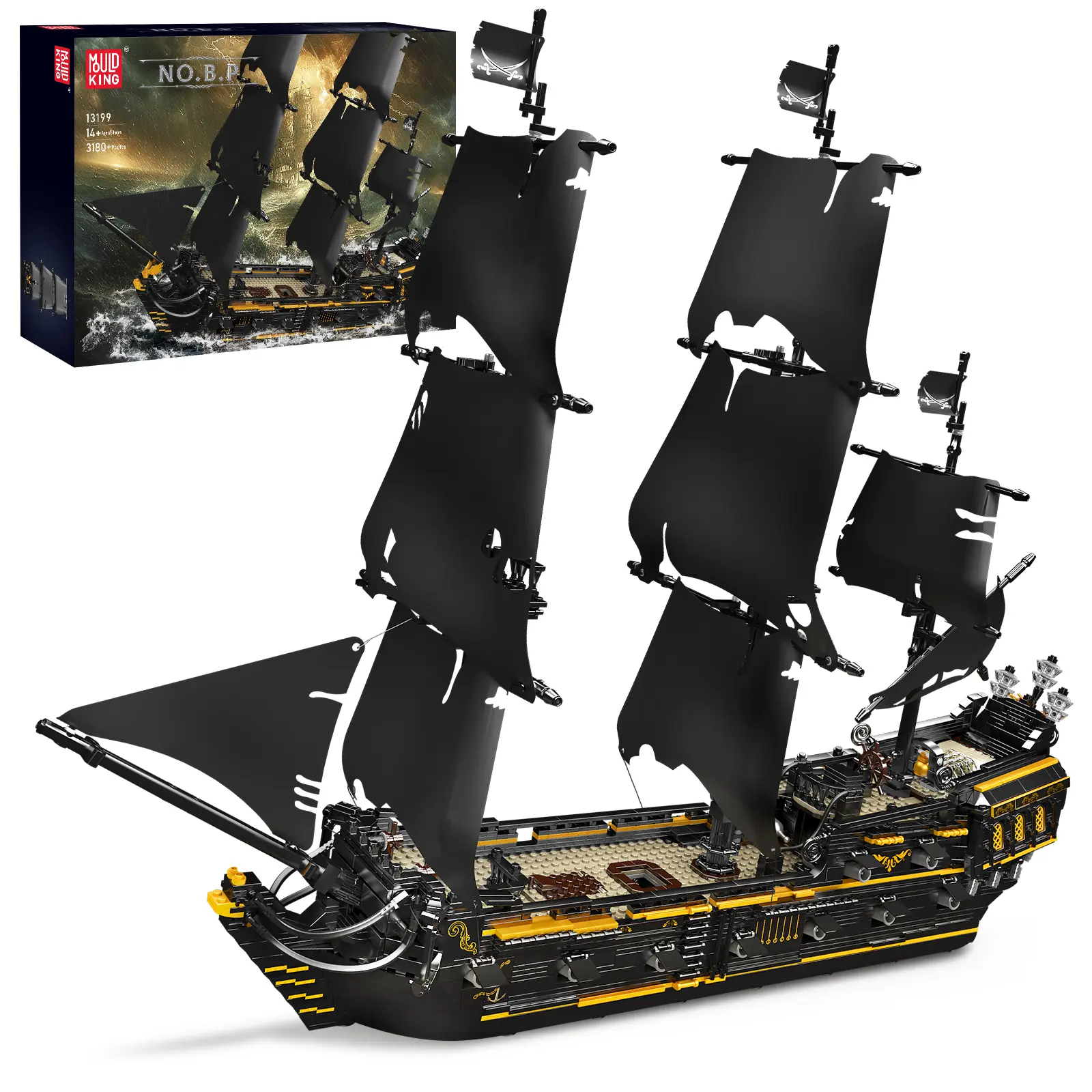 Mould King 13199 Large Black Pearl Pirates Ship Building Blocks Kit with Colorful Paper Instructions, 3180+ Pieces Lights Set, Gift for Kids Ages 8+ & Adults Collectors