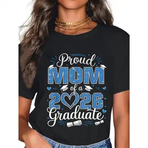 Pure cotton gift T-shirt for mothers of 2026 graduates and mothers of 2026 senior students. Crew neck breathable top.