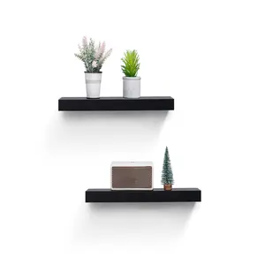 2 Set 18.11'' Black Built-in LED Lighting Floating Shelves Wall Mounted Wood Shelves With Invisible Brackets for Bathroom Bedroom Living Room Staircase Kitchen Hanging Shelf for Books Storage Decor Maple Lightweight MDF