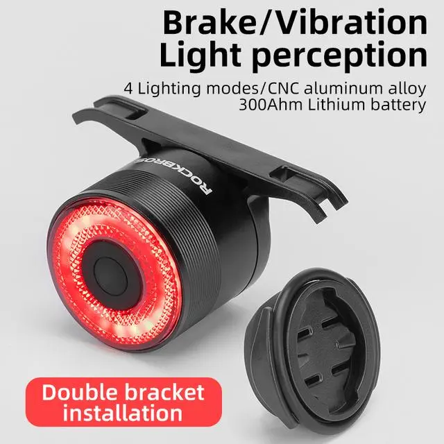 ROCKBROS Bike Tail Light, USB Rechargeable Bicycle Taillight, Auto On Off Sensor IPX6 Waterproof Bike Rear Lights for Night Riding and Bicycle Safety, 4 Light Modes Cycling Safety Light