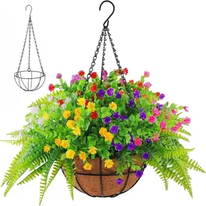 2pcs Set 10/14 Inch Metal Hanging Plant Baskets with Coconut Liner, Round Iron Flower Pots for Flowers and Vegetables, Hanging Planters