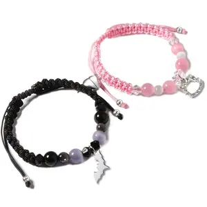 Fashion Spider Kitty Charm Bracelets Rope Heart Magnetic Matching Bracelet for Couples Crystal Beaded Bracelet Halloween Jewelry